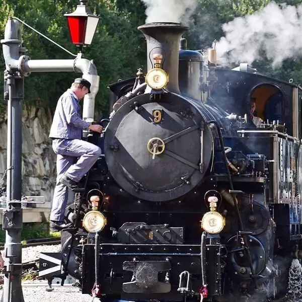 El viejo maquinista y la locomotora del tren
