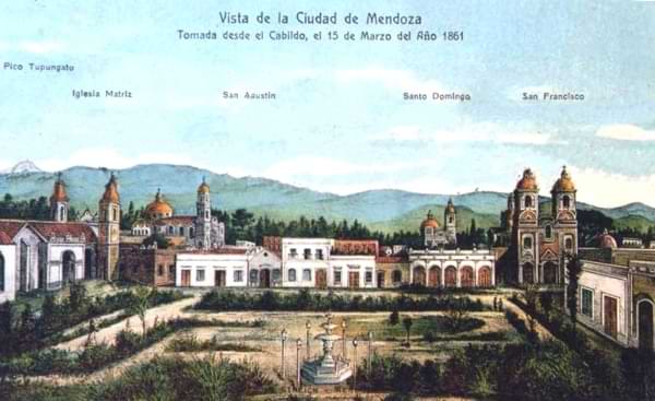 Vista antigua desde el cabildo de Mendoza en 1861